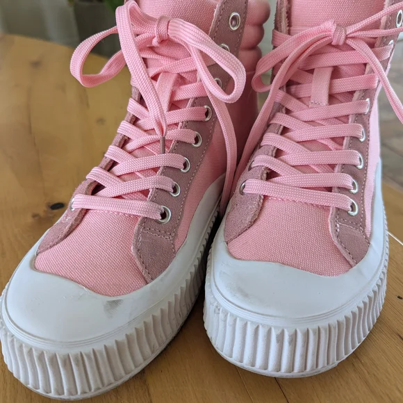 Women's Pink Canvas High-Top Sneakers - Picture 6 of 7